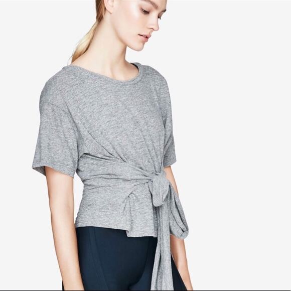 Jonathan Simkhai x Carbon38 Short Sleeve Tie Waist T-shirt Size S in Gray - Picture 3 of 11